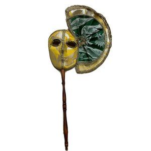 SOL‎ HARLEQUIN Stick MASK  CARNIVAL Decorative Venice Italy Venezia CA'DEL  22"